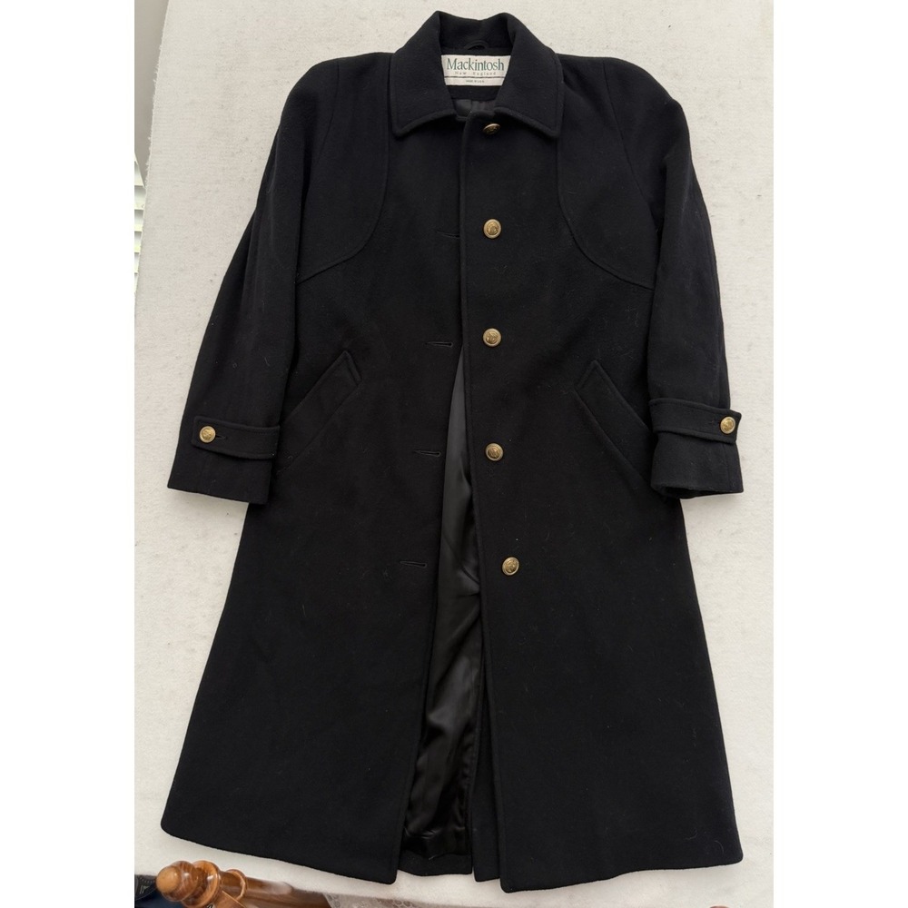 VTG Mackintosh 100% Wool Coat Women's 20P Black Gold Button Jacket Made in USA